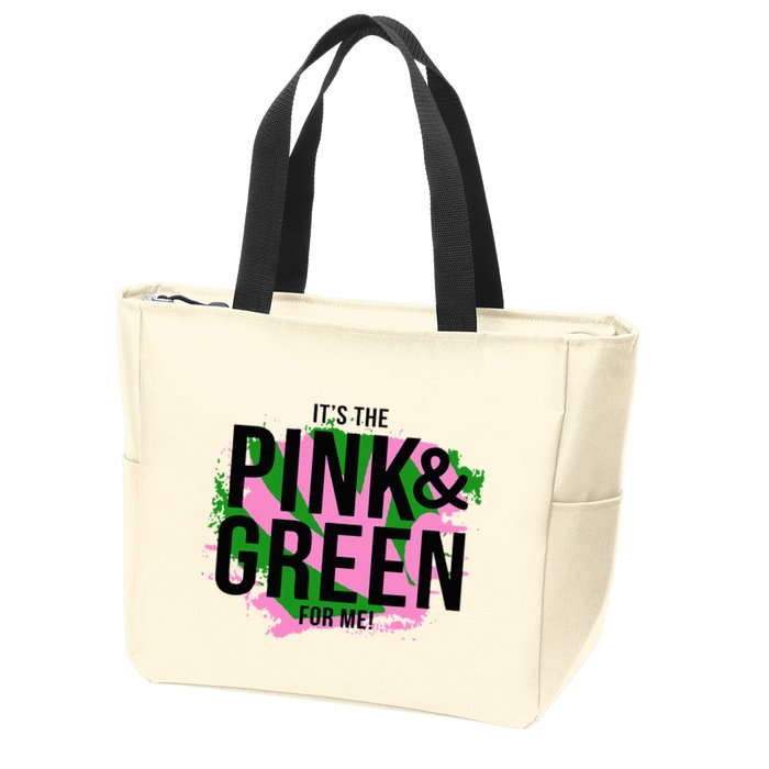 A ItS The Pink And Green For Me Sorority Zip Tote Bag