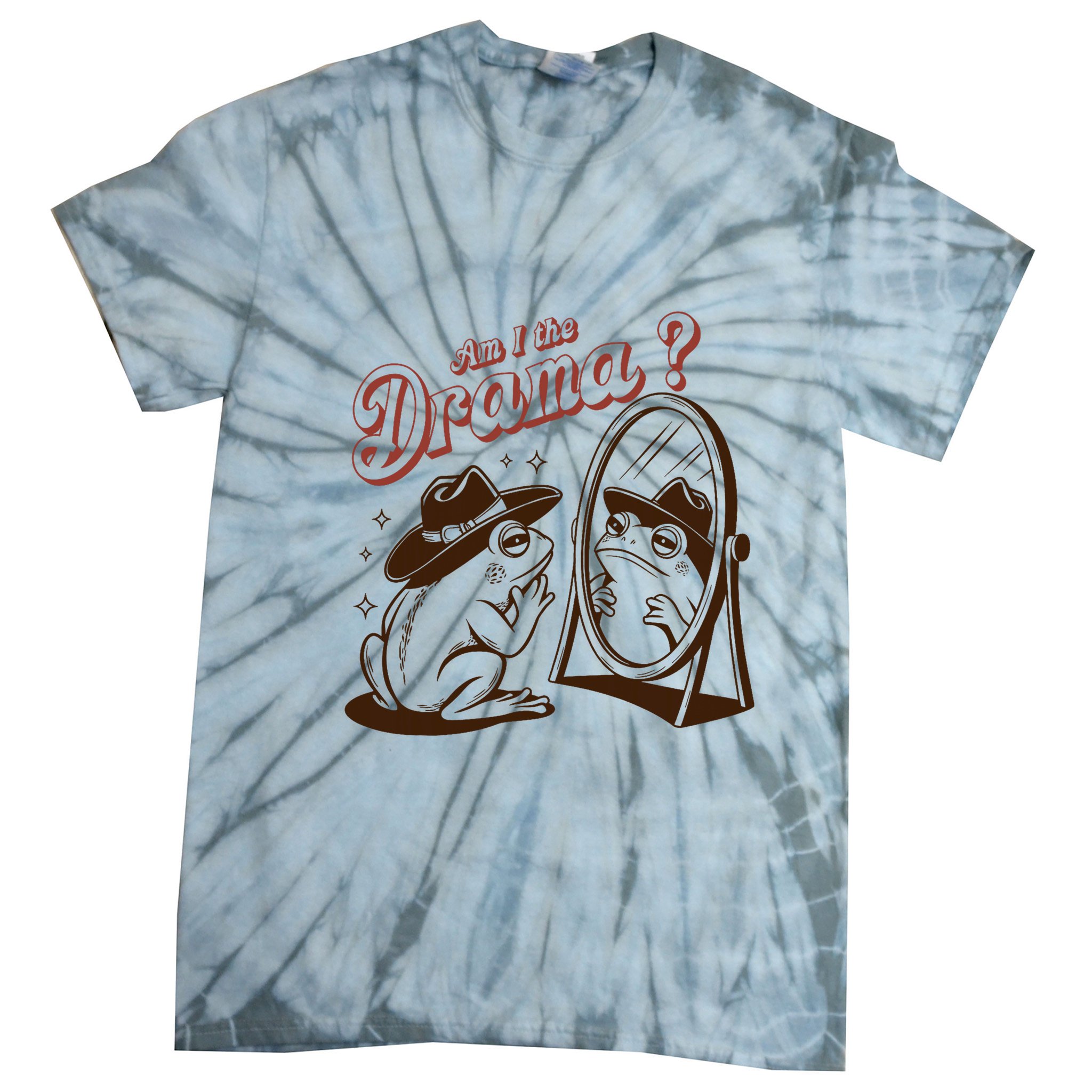 Am I The Drama Funny Vintage Retro Mental Health Cowboy Frog Tie-Dye T-Shirt