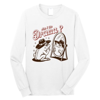 Am I The Drama Funny Vintage Retro Mental Health Cowboy Frog Long Sleeve Shirt