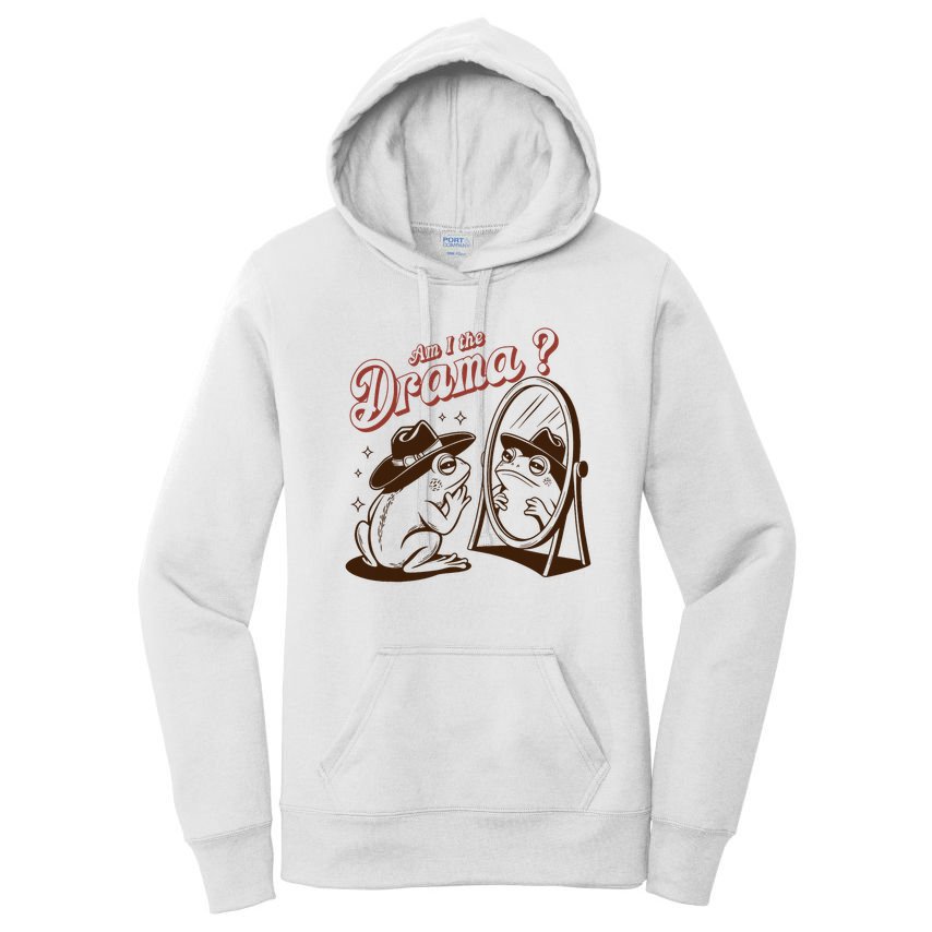 Am I The Drama Funny Vintage Retro Mental Health Cowboy Frog Women's Pullover Hoodie