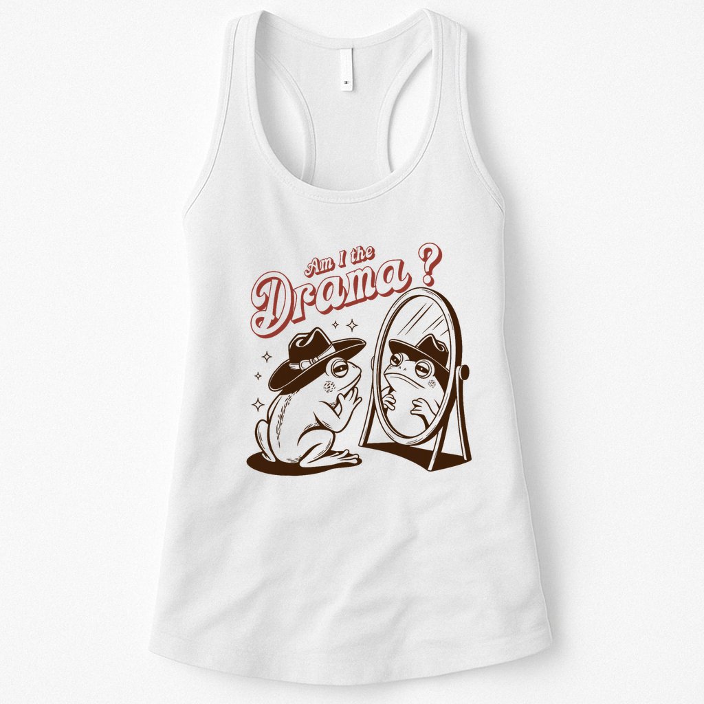 Am I The Drama Funny Vintage Retro Mental Health Cowboy Frog Womens Tank Top