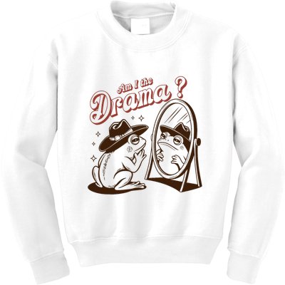 Am I The Drama Funny Vintage Retro Mental Health Cowboy Frog Kids Sweatshirt