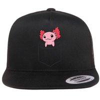 Axolotl In The Pocket Cute Baby Axolotl Flat Bill Trucker Hat