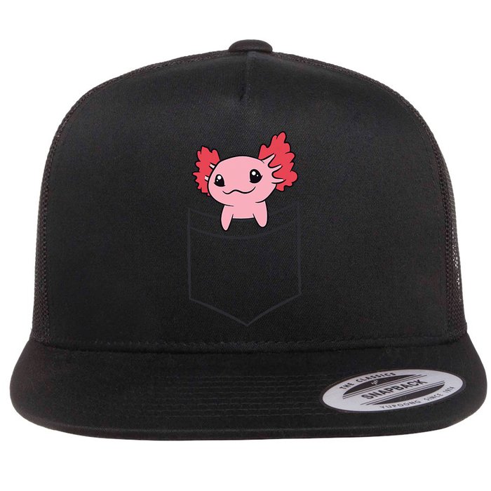 Axolotl In The Pocket Cute Baby Axolotl Flat Bill Trucker Hat