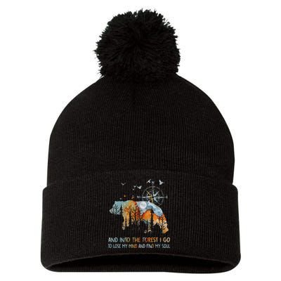 And Into The Forest I Go To Lose My Mind Camping Bear Pom Pom 12in Knit Beanie
