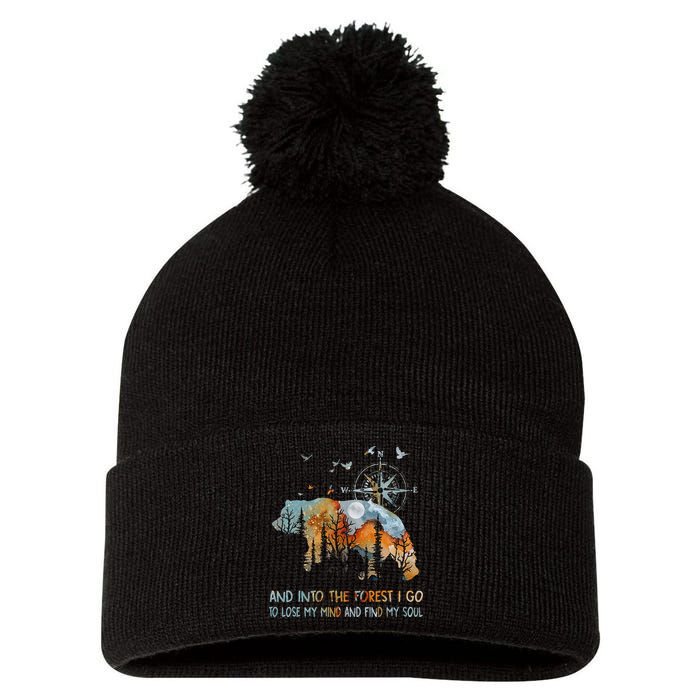 And Into The Forest I Go To Lose My Mind Camping Bear Pom Pom 12in Knit Beanie