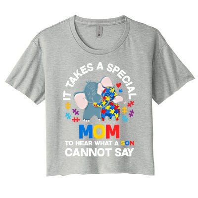 Autism It Takes A Special Mom Autistic Son Proud Autism Mom Gift Women's Crop Top Tee