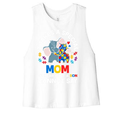 Autism It Takes A Special Mom Autistic Son Proud Autism Mom Gift Women's Racerback Cropped Tank