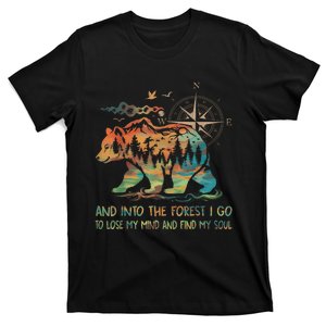 And Into The Forest I Go To Lose My Mind Camping Bear Retro T-Shirt