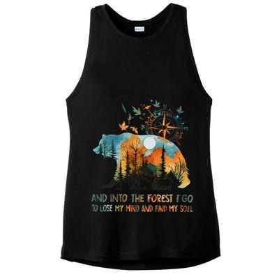 And Into The Forest I Go To Lose My Mind Camping Bear Ladies PosiCharge Tri-Blend Wicking Tank