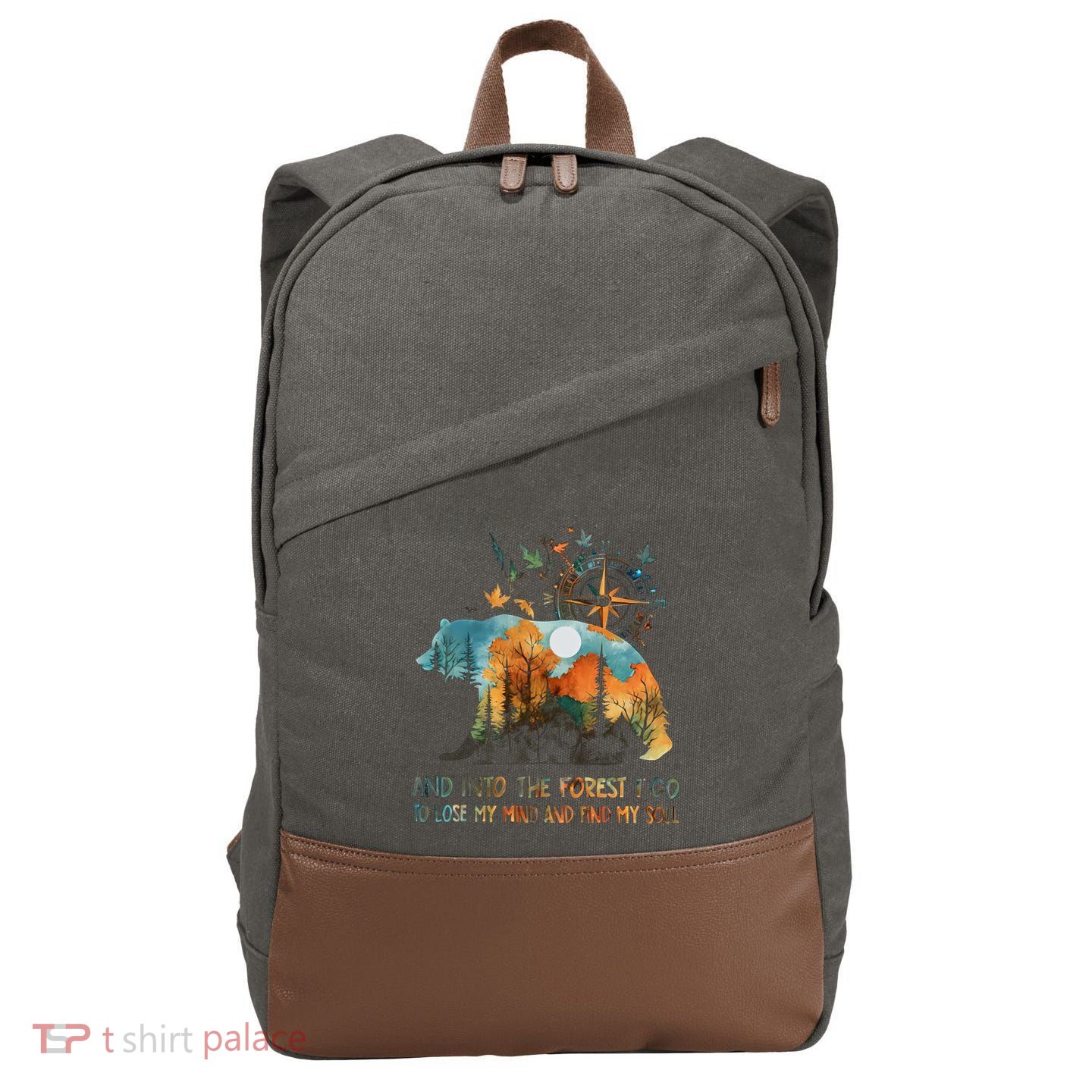 And Into The Forest I Go To Lose My Mind Camping Bear Cotton Canvas Backpack
