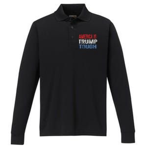 America Is Trump Tough Trump Vance 2024 Performance Long Sleeve Polo