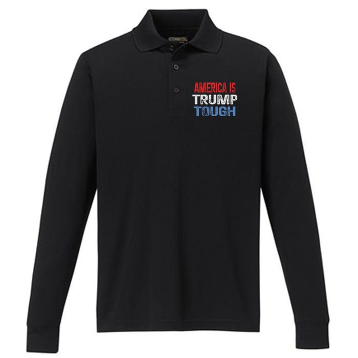 America Is Trump Tough Trump Vance 2024 Performance Long Sleeve Polo