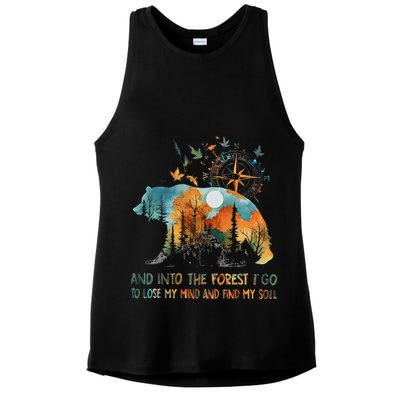 And Into The Forest I Go To Lose My Mind Camping Bear Ladies PosiCharge Tri-Blend Wicking Tank