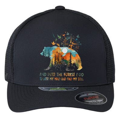 And Into The Forest I Go To Lose My Mind Camping Bear Flexfit Unipanel Trucker Cap
