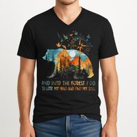 And Into The Forest I Go To Lose My Mind Camping Bear V-Neck T-Shirt
