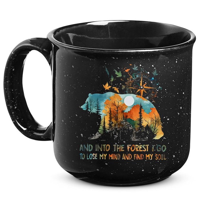And Into The Forest I Go To Lose My Mind Camping Bear 15oz Campfire Ceramic Mug