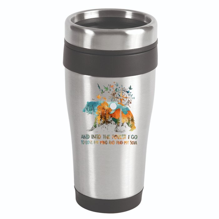 And Into The Forest I Go To Lose My Mind Camping Bear 16oz Travel Tumbler