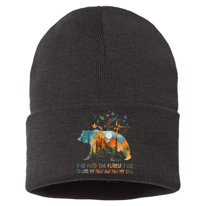 And Into The Forest I Go To Lose My Mind Camping Bear Sustainable Knit Beanie