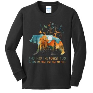 And Into The Forest I Go To Lose My Mind Camping Bear Kids Long Sleeve Shirt