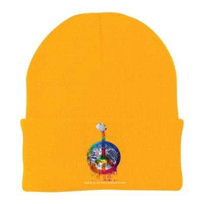 And I Think To Myself What A Wonderful World Peace Symbol Cool Gift Knit Cap Winter Beanie