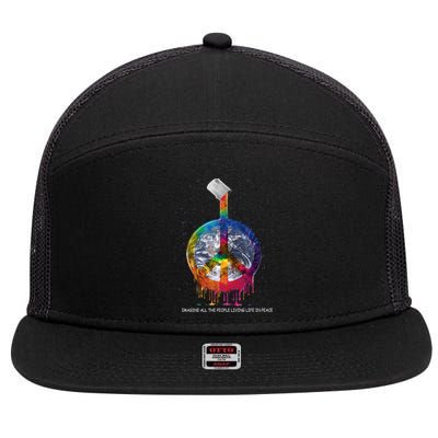 And I Think To Myself What A Wonderful World Peace Symbol Cool Gift 7 Panel Mesh Trucker Snapback Hat