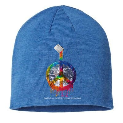 And I Think To Myself What A Wonderful World Peace Symbol Cool Gift Sustainable Beanie