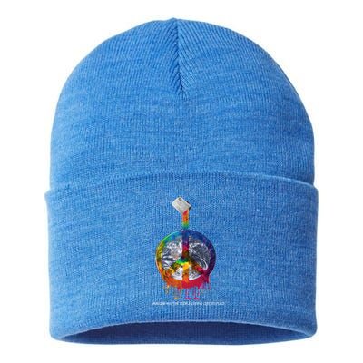 And I Think To Myself What A Wonderful World Peace Symbol Cool Gift Sustainable Knit Beanie