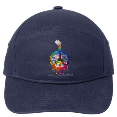 And I Think To Myself What A Wonderful World Peace Symbol Cool Gift 7-Panel Snapback Hat