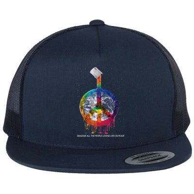 And I Think To Myself What A Wonderful World Peace Symbol Cool Gift Flat Bill Trucker Hat