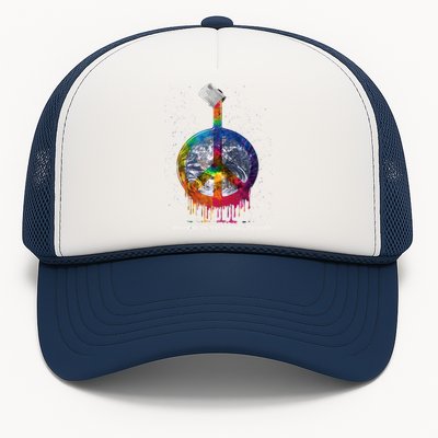 And I Think To Myself What A Wonderful World Peace Symbol Cool Gift Trucker Hat