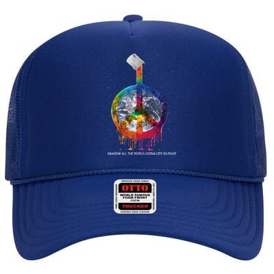 And I Think To Myself What A Wonderful World Peace Symbol Cool Gift High Crown Mesh Back Trucker Hat