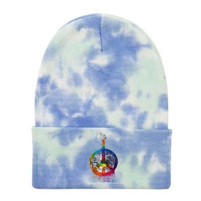 And I Think To Myself What A Wonderful World Peace Symbol Cool Gift Tie Dye 12in Knit Beanie