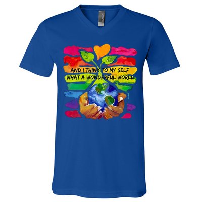 And I Think To My S What A Wonderful World Gift V-Neck T-Shirt