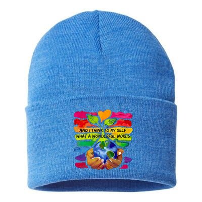 And I Think To My S What A Wonderful World Gift Sustainable Knit Beanie