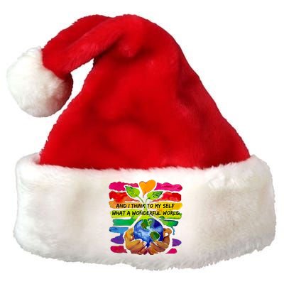 And I Think To My S What A Wonderful World Gift Premium Christmas Santa Hat