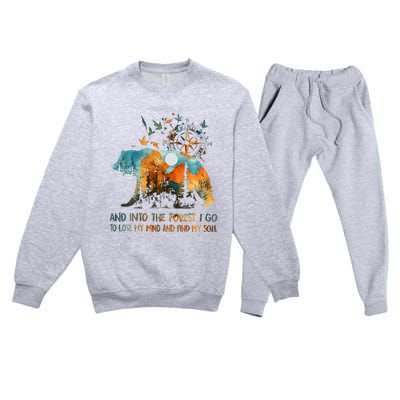 And Into The Forest I Go To Lose My Mind Camping Bear Premium Crewneck Sweatsuit Set