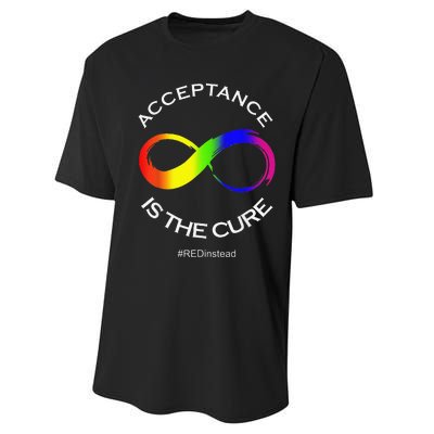 Acceptance Is The Cure Hastag Red Instead Autism Awareness Performance Sprint T-Shirt