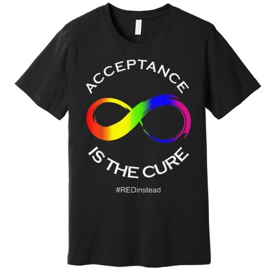 Acceptance Is The Cure Hastag Red Instead Autism Awareness Premium T-Shirt