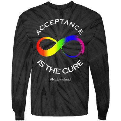 Acceptance Is The Cure Hastag Red Instead Autism Awareness Tie-Dye Long Sleeve Shirt