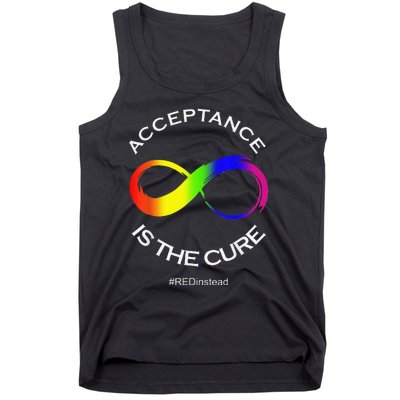 Acceptance Is The Cure Hastag Red Instead Autism Awareness Tank Top