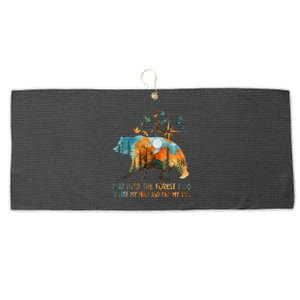 And Into The Forest I Go To Lose My Mind Camping Bear Large Microfiber Waffle Golf Towel