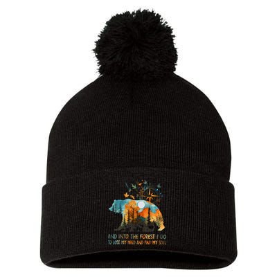 And Into The Forest I Go To Lose My Mind Camping Bear Pom Pom 12in Knit Beanie