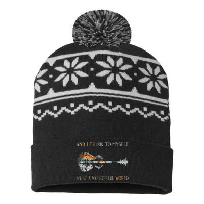 And I Think To Myself What A Wonderful World Guitar Lake USA-Made Snowflake Beanie