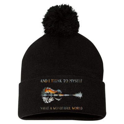 And I Think To Myself What A Wonderful World Guitar Lake Pom Pom 12in Knit Beanie