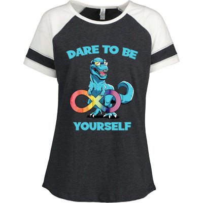 Autism Infinity Trex Dare To Be Yourself Gift Enza Ladies Jersey Colorblock Tee