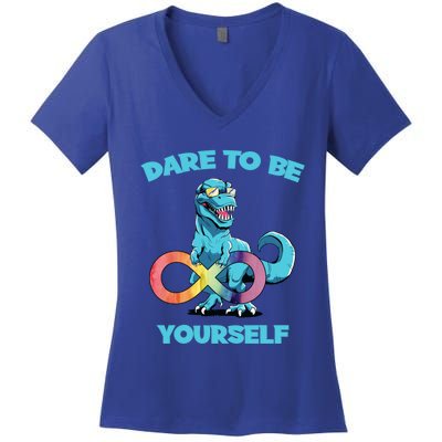 Autism Infinity Trex Dare To Be Yourself Gift Women's V-Neck T-Shirt