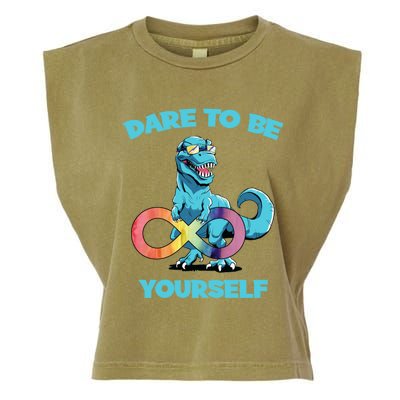 Autism Infinity Trex Dare To Be Yourself Gift Garment-Dyed Women's Muscle Tee