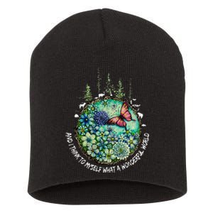 And I Think To Myself What A Wonderful World Hippie Peace Short Acrylic Beanie