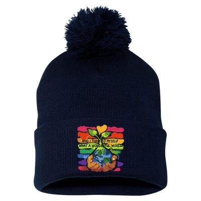 And I Think To Myself What A Wonderful World Pom Pom 12in Knit Beanie